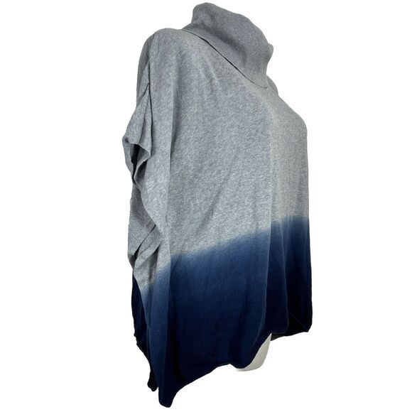 Chico's Sweater Size L/XL Oversize Boxy Top Cowl Neck Gray Blue Ombre Cotton - Picture 2 of 6
